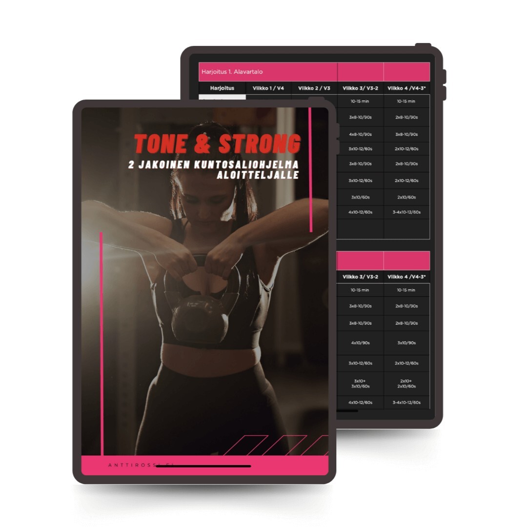Tone & Strong - 2-jakoinen kuntosaliohjelma aloittelija naiselle